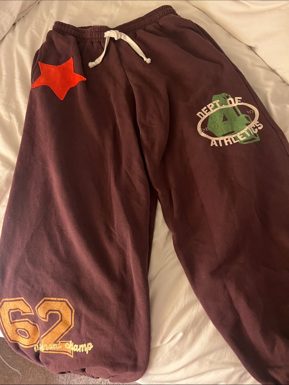 Women Maroon Athletic Sweatpants with Red Star & Green Logo